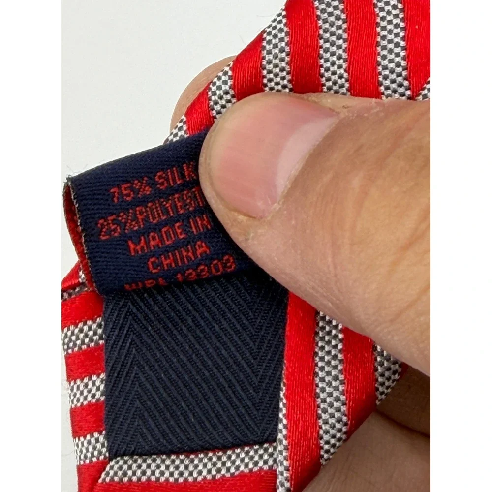 Rooster Tie Red White Striped Silk Blend Narrow Skinny Necktie‎ Made in China